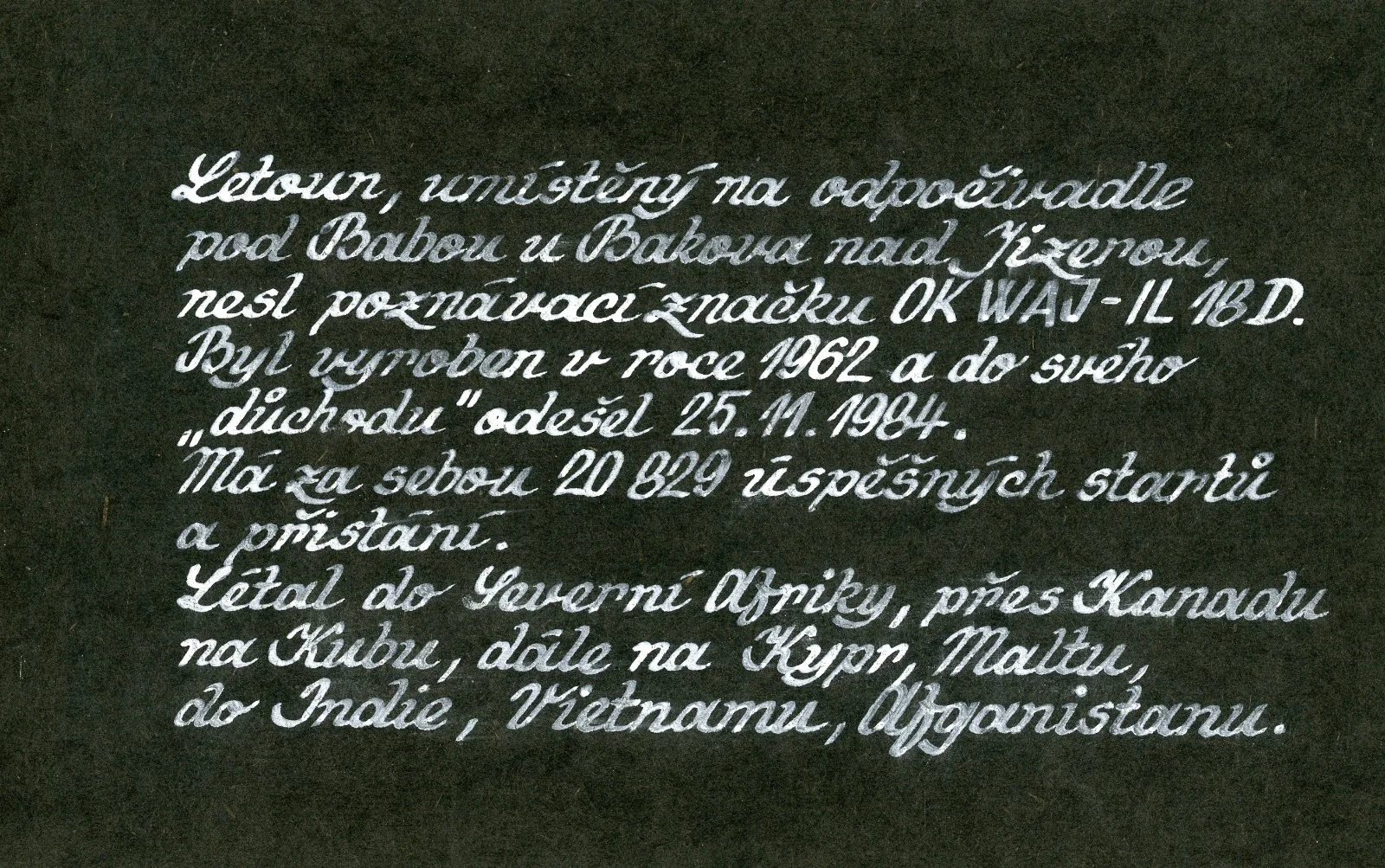 Dobový popis letounu Iljušin Il-18 imatrikulace OK-WAJ z historického alba